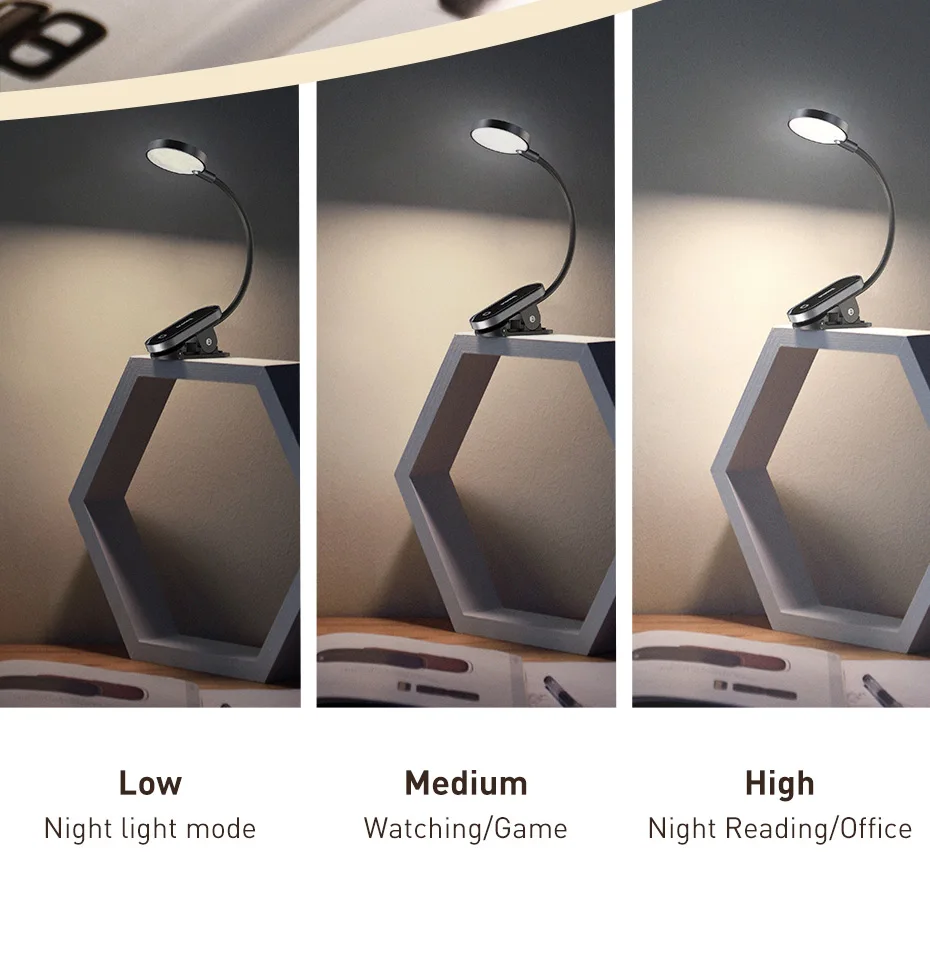 Baseus Portable Desk Lamp LED Mini Clip USB Rechargeable Table Lamp Stepless Dimming for Laptop Reading Bedside Soft Night Light