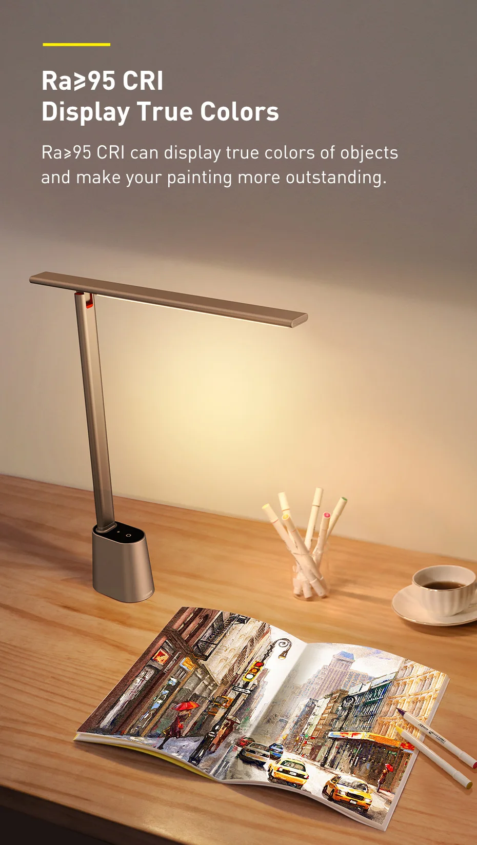 Baseus Desk Lamp 180° Foldable LED Table Lamp Rechargeable Auto Dimming Smart Eye Protection Study Reading Room Night Light Lamp