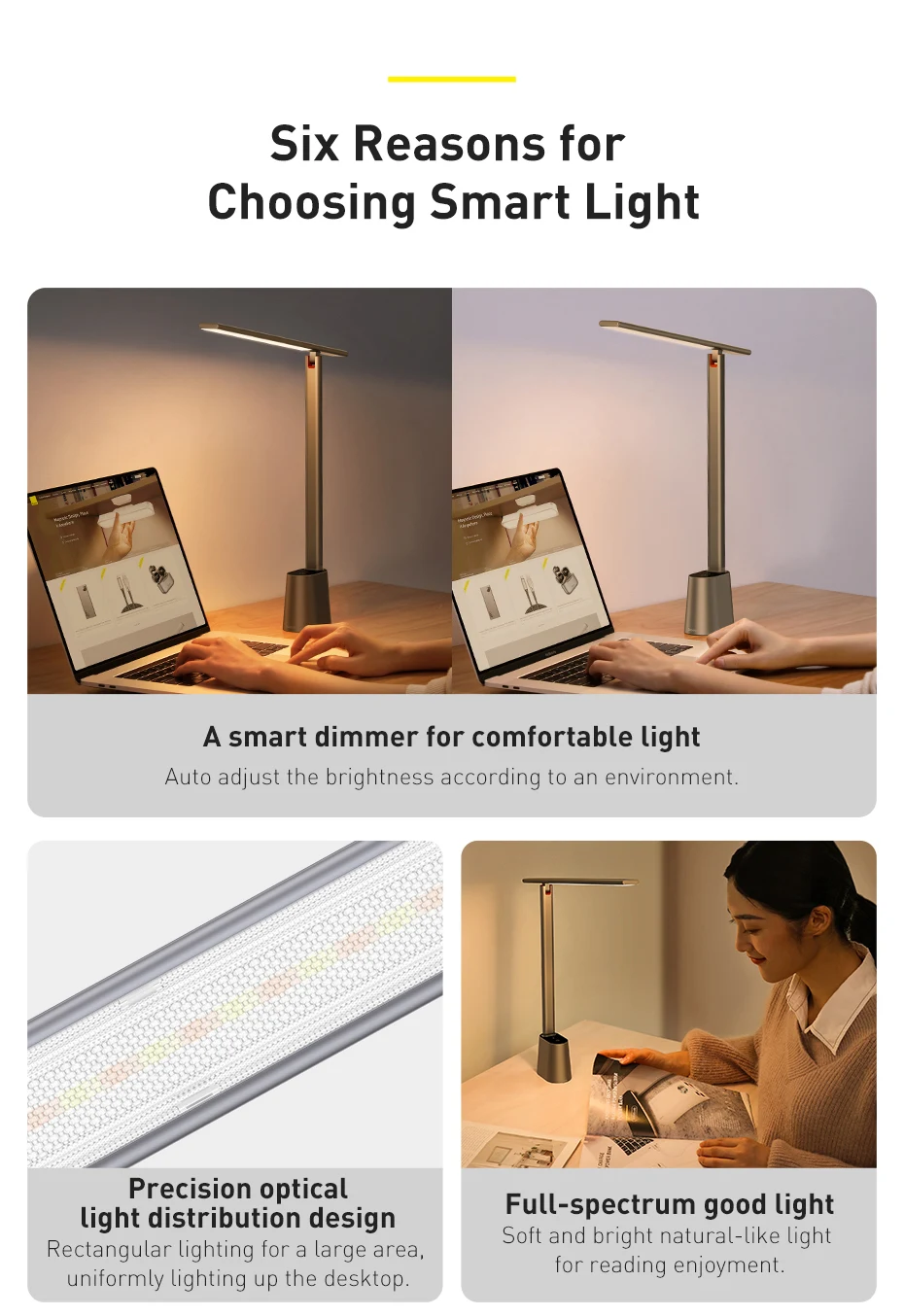 Baseus Desk Lamp 180° Foldable LED Table Lamp Rechargeable Auto Dimming Smart Eye Protection Study Reading Room Night Light Lamp