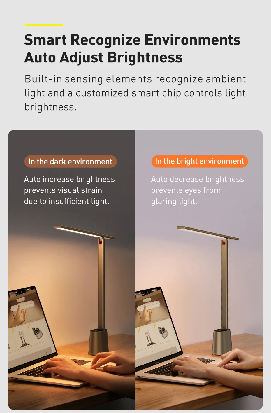 Baseus Desk Lamp 180° Foldable LED Table Lamp Rechargeable Auto Dimming Smart Eye Protection Study Reading Room Night Light Lamp