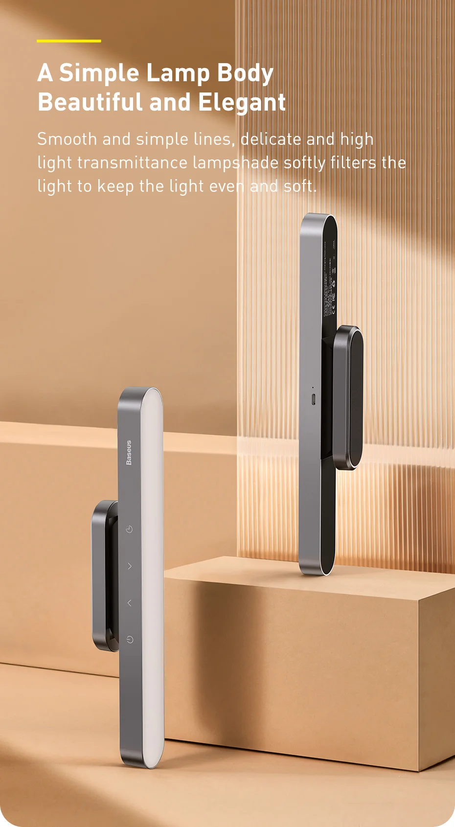 Baseus Magnetic Desk Lamp Dimmable LED Table Lamp USB Rechargeable Cabinet Closet Wardrobe Bedside Reading Hanging Night Light