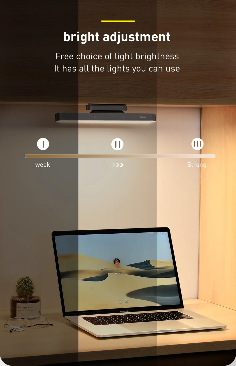 Baseus Magnetic Desk Lamp Dimmable LED Table Lamp USB Rechargeable Cabinet Closet Wardrobe Bedside Reading Hanging Night Light