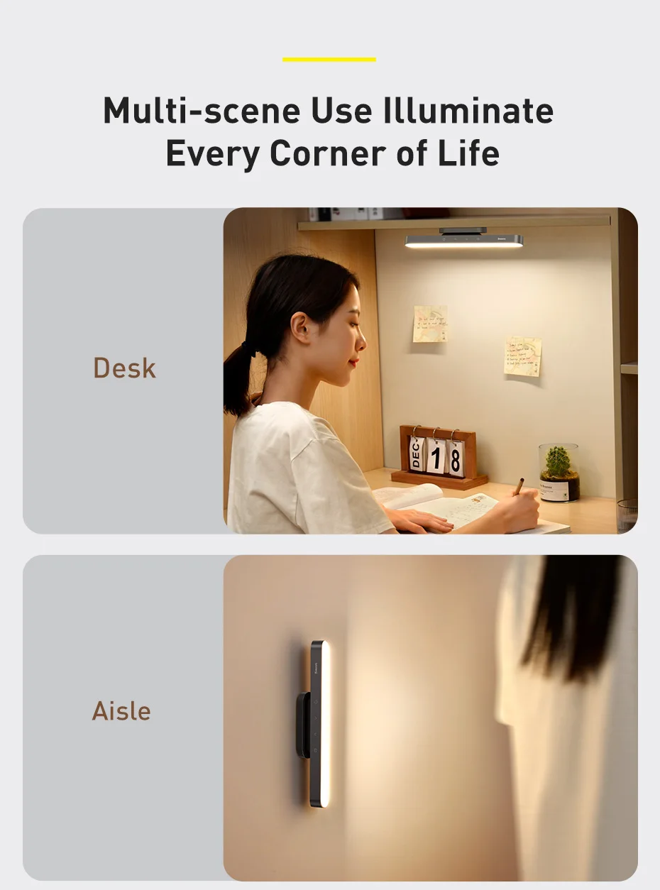 Baseus Magnetic Desk Lamp Dimmable LED Table Lamp USB Rechargeable Cabinet Closet Wardrobe Bedside Reading Hanging Night Light