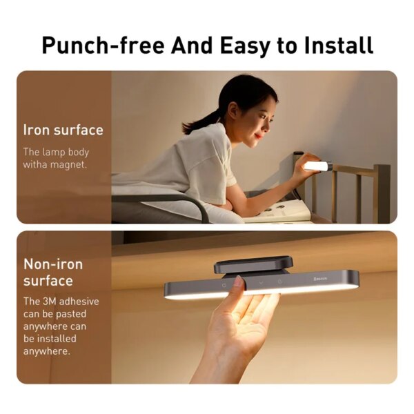 Baseus Magnetic USB Rechargeable Desk Lamp Stepless Dimming 1800mAh Battery Hanging Night Light - Image 2
