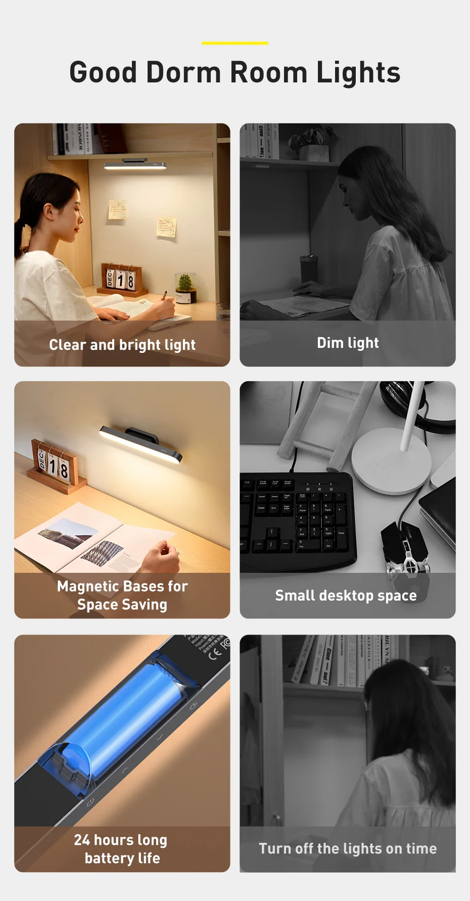 Baseus Magnetic Desk Lamp Dimmable LED Table Lamp USB Rechargeable Cabinet Closet Wardrobe Bedside Reading Hanging Night Light