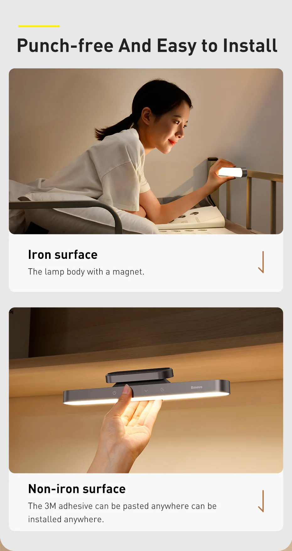 Baseus Magnetic Desk Lamp Dimmable LED Table Lamp USB Rechargeable Cabinet Closet Wardrobe Bedside Reading Hanging Night Light