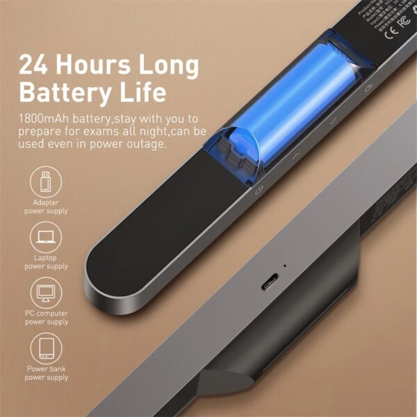 Baseus Magnetic USB Rechargeable Desk Lamp Stepless Dimming 1800mAh Battery Hanging Night Light - Image 3