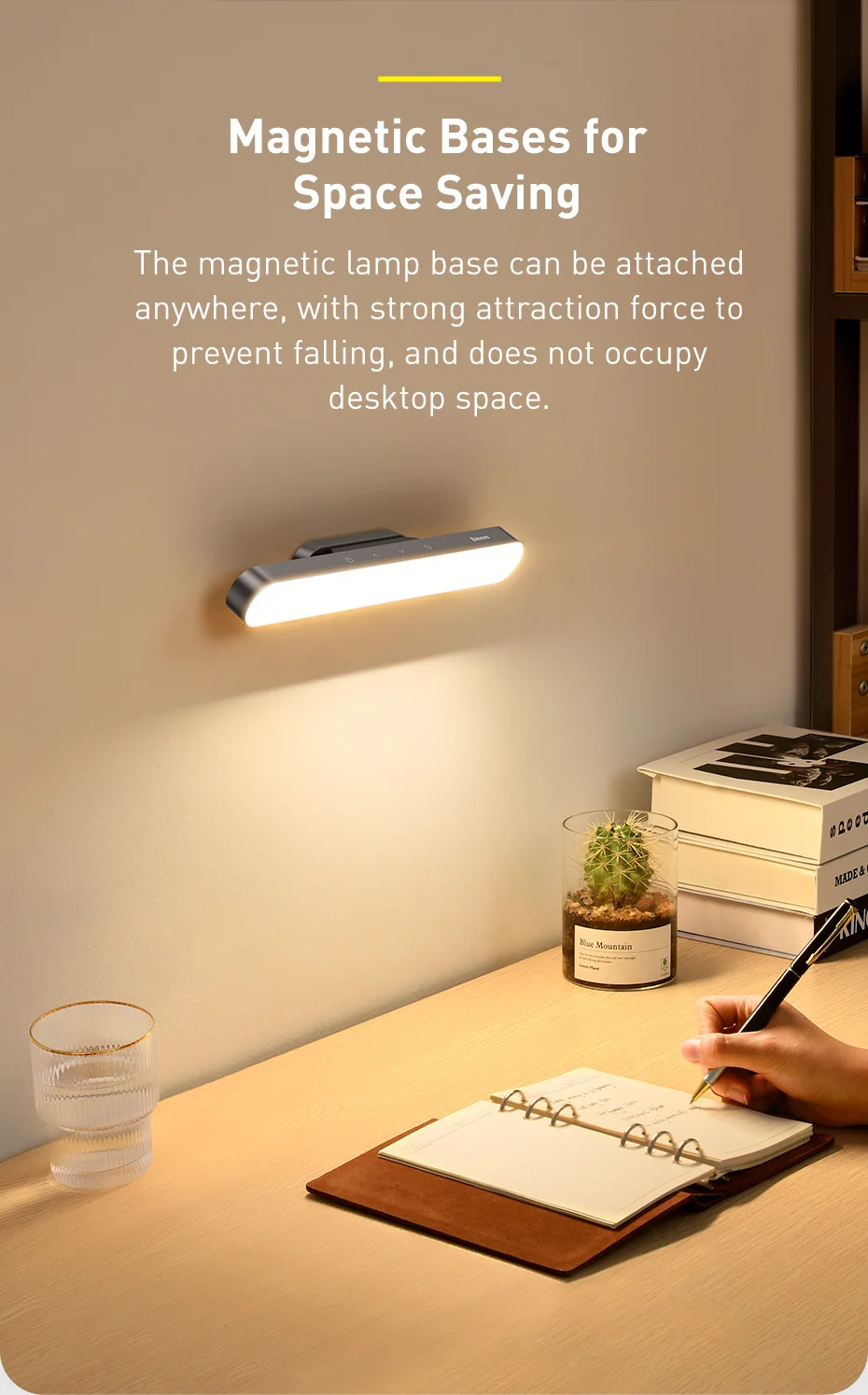 Baseus Magnetic Desk Lamp Dimmable LED Table Lamp USB Rechargeable Cabinet Closet Wardrobe Bedside Reading Hanging Night Light