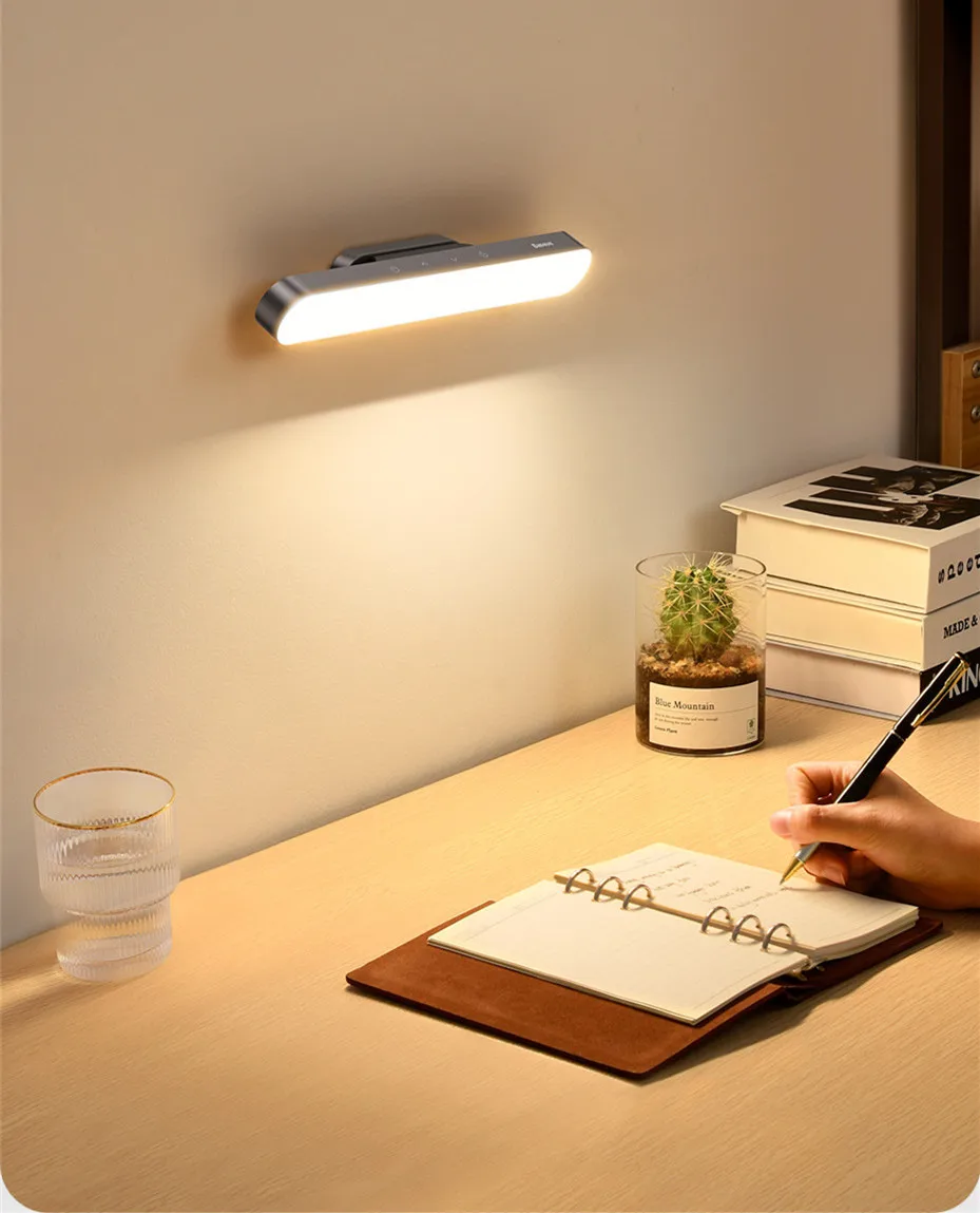 Baseus Magnetic Night Light Hanging LED Stepless Dimming Desk Lamp Rechargeable Kitchen Cabinet Table Light Bedroom Read Lamp