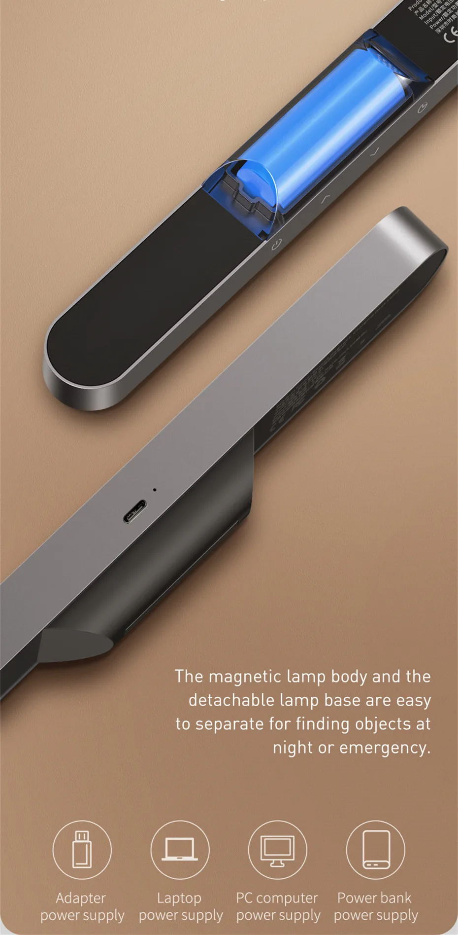 Baseus Magnetic Night Light Hanging LED Stepless Dimming Desk Lamp Rechargeable Kitchen Cabinet Table Light Bedroom Read Lamp