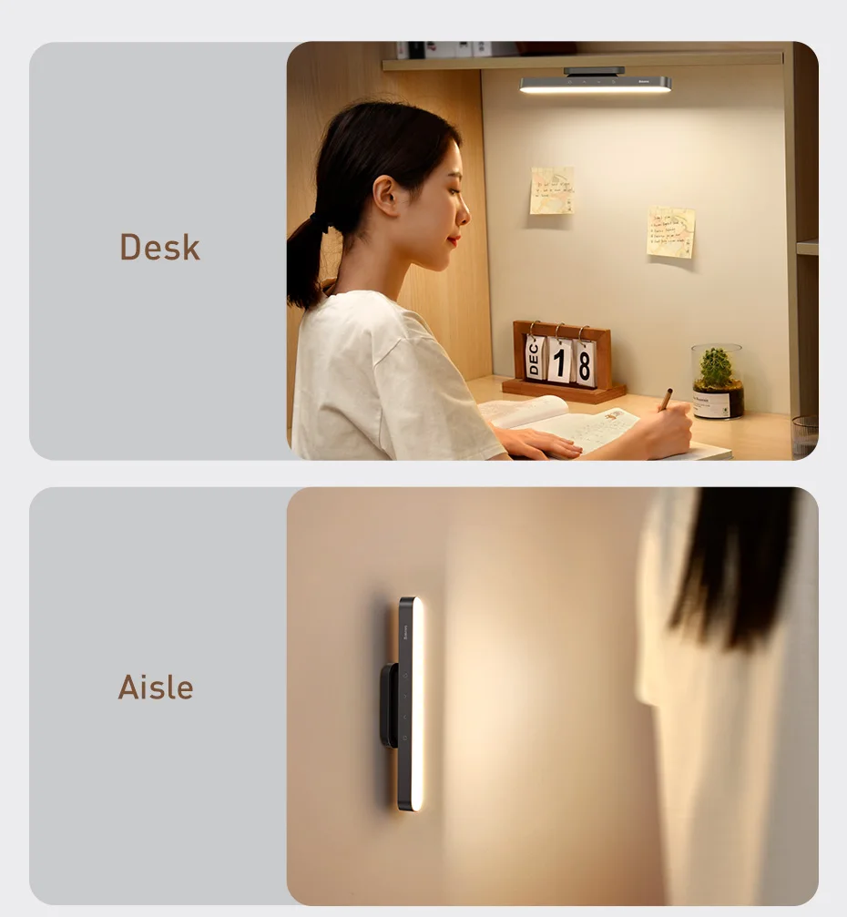 Baseus Magnetic Night Light Hanging LED Stepless Dimming Desk Lamp Rechargeable Kitchen Cabinet Table Light Bedroom Read Lamp