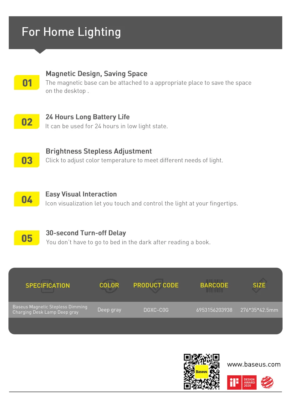 Baseus Magnetic Night Light Hanging LED Stepless Dimming Desk Lamp Rechargeable Kitchen Cabinet Table Light Bedroom Read Lamp