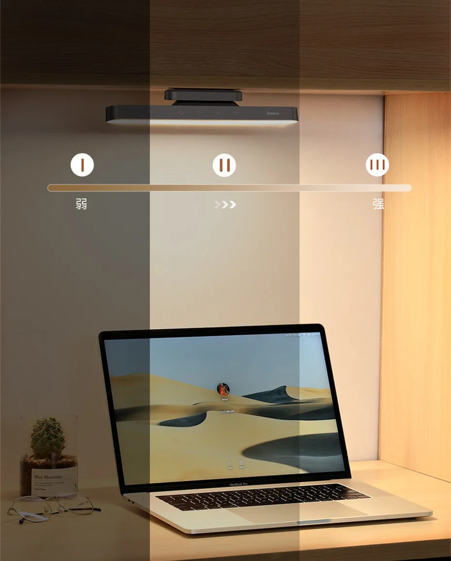 Baseus Magnetic Night Light Hanging LED Stepless Dimming Desk Lamp Rechargeable Kitchen Cabinet Table Light Bedroom Read Lamp