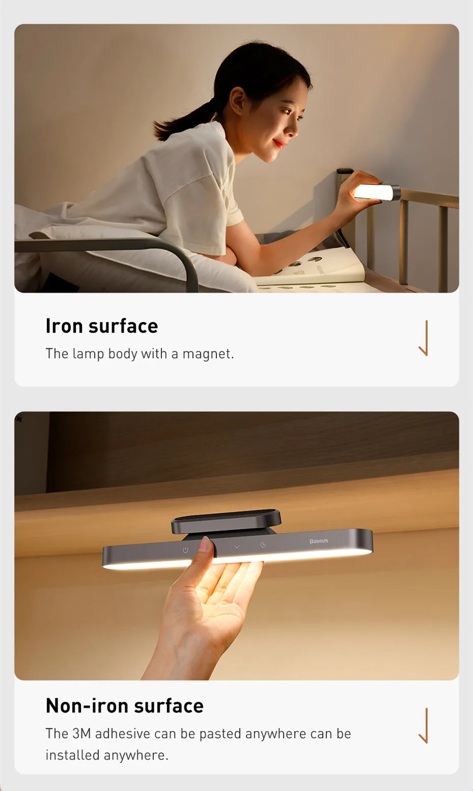 Baseus Magnetic Night Light Hanging LED Stepless Dimming Desk Lamp Rechargeable Kitchen Cabinet Table Light Bedroom Read Lamp