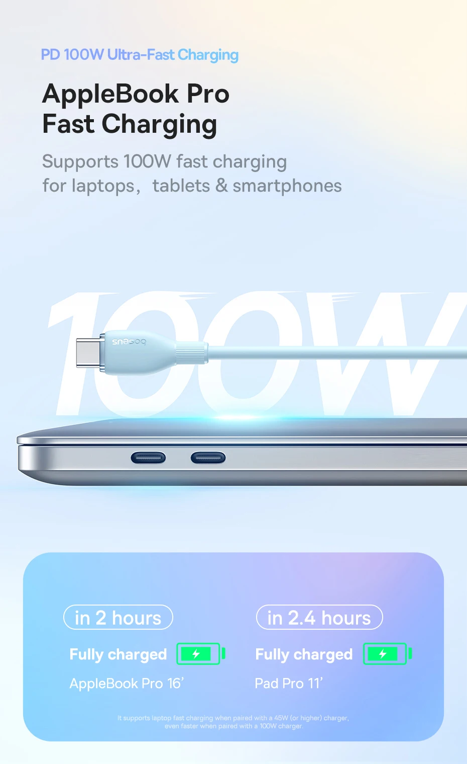 Baseus PD 100W USB C To USB Type C Cable For Macbook Fast Charging Charger Wire Cord For iPhone 16 15 Type-C Cable For Xiaomi