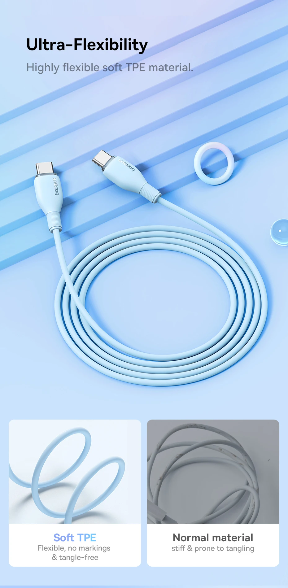 Baseus PD 100W USB C To USB Type C Cable For Macbook Fast Charging Charger Wire Cord For iPhone 16 15 Type-C Cable For Xiaomi
