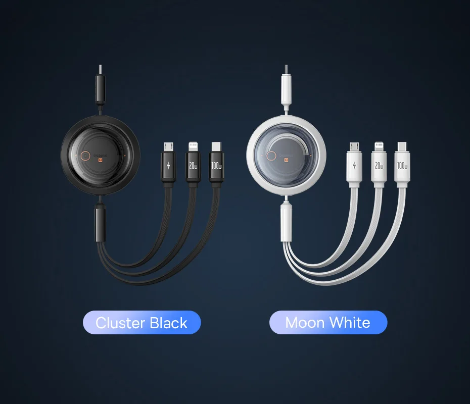 Baseus Retractable 100W 3 in 1 Fast USB Cable for Macbook iPad Portable 3 in 1 Type C Charger Cable For iPhone 16 15 Samsung