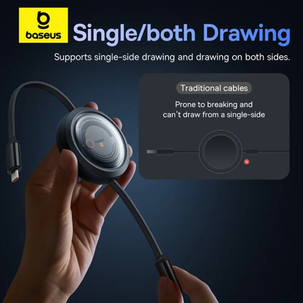 Baseus Free2Draw Retractable Crystal 100W 3-in-1 Fast Charging Cable USB-C to Micro USB & Lightning - Image 6