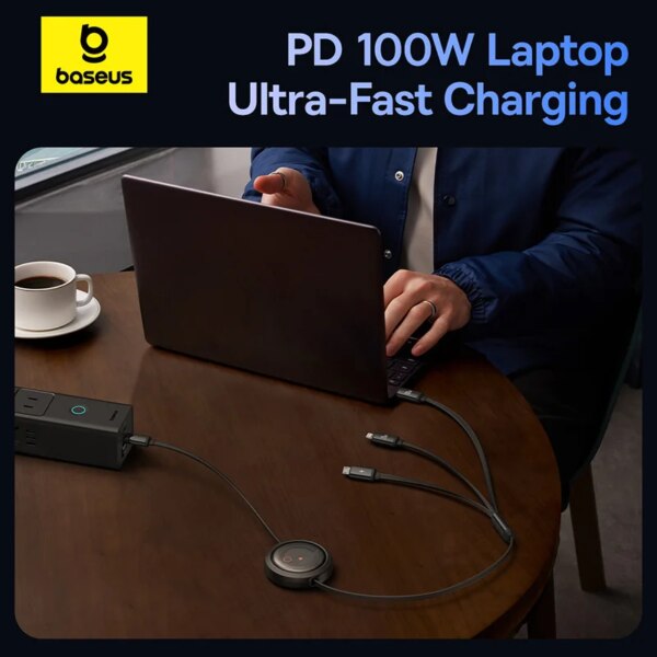 Baseus Free2Draw Retractable Crystal 100W 3-in-1 Fast Charging Cable USB-C to Micro USB & Lightning - Image 5