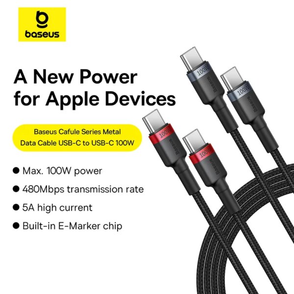 Baseus 100W USB C to USB C Fast Charging Cable 2-Pack for iPhone 15 MacBook - Image 2