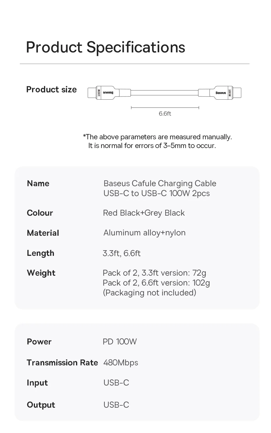 Baseus 2PCS 100W USB C To USB Type C Cable For iPhone 16 15 Plus Promax USB C Fast Charger Cord USB-C Type-c Cable For Macbook