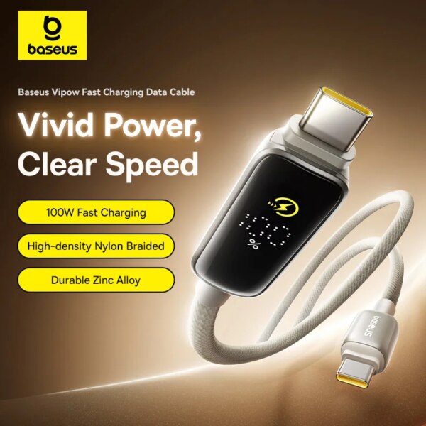 Baseus 100W USB C Cable with Digital Display PD Fast Charging for iPhone 16 MacBook Samsung Xiaomi