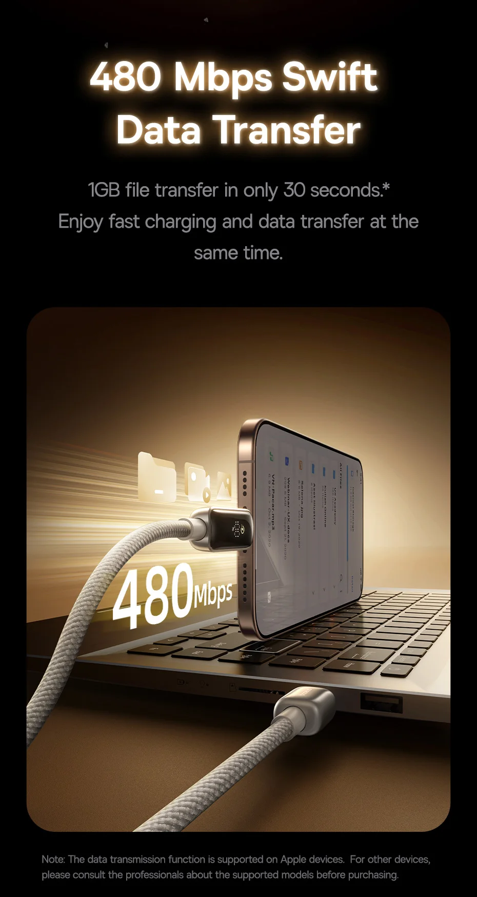 Baseus PD 100W USB C Cable For iPhone 16 15 Digital Display Type C Cable For Macbook iPad Fast Charging Cable For Samsung Xiaomi
