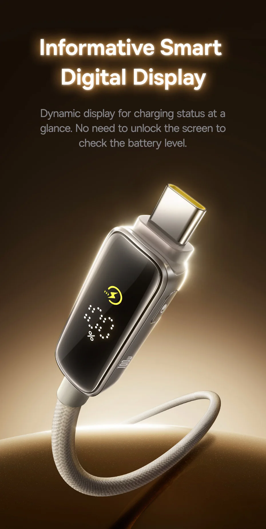 Baseus PD 100W USB C Cable For iPhone 16 15 Digital Display Type C Cable For Macbook iPad Fast Charging Cable For Samsung Xiaomi