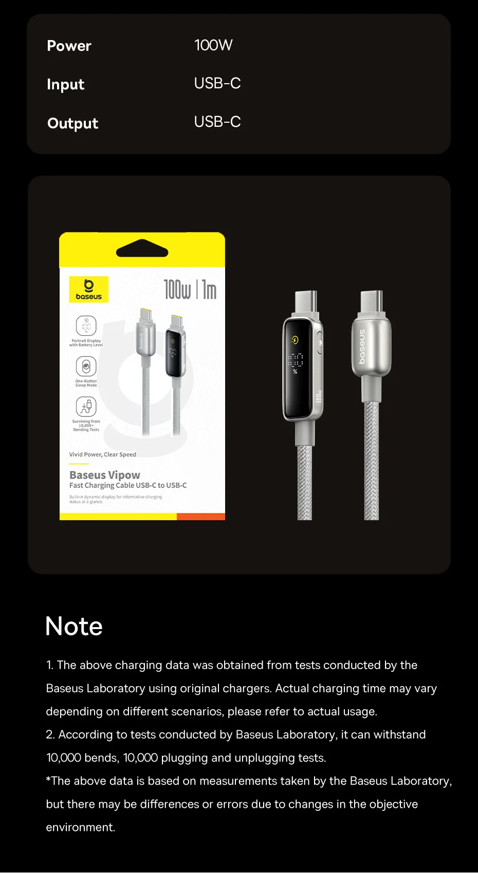 Baseus PD 100W USB C Cable For iPhone 16 15 Digital Display Type C Cable For Macbook iPad Fast Charging Cable For Samsung Xiaomi
