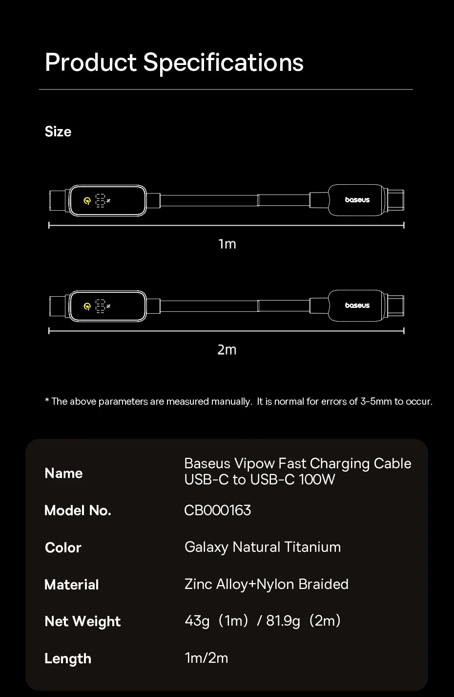 Baseus PD 100W USB C Cable For iPhone 16 15 Digital Display Type C Cable For Macbook iPad Fast Charging Cable For Samsung Xiaomi