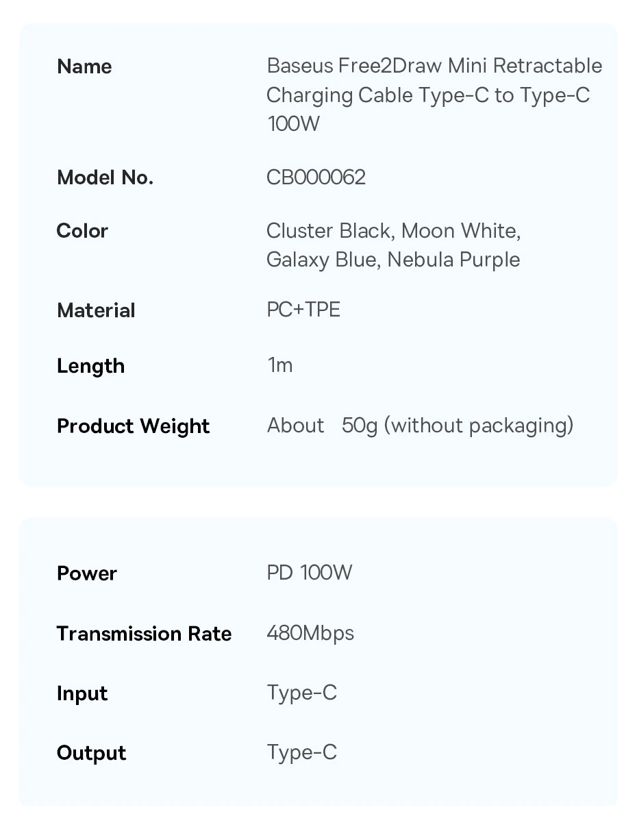Baseus 2/5PCS Retractable USB C to USB C PD Cable for iPhone 16 15 Pro Max PD Fast Charging Data Cord Type C Charger Cable Wire