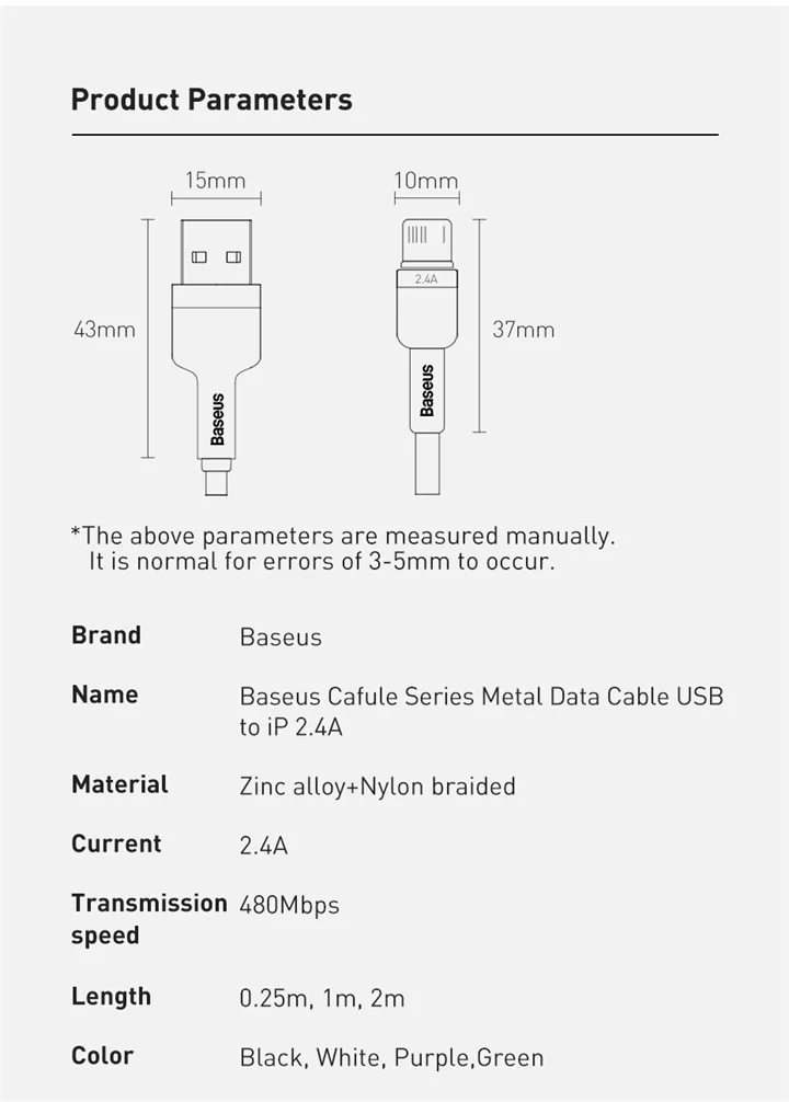 Baseus USB Cable for iPhone 14 11 12 Pro Max Xs Xr X 2.4A Fast Charging Cable for iPhone Cable 7 SE 8 Plus Charger for iPad air
