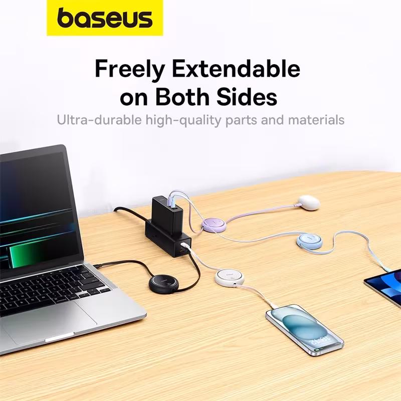 Baseus 100W USB-C Retractable Charging Cable 5 Lengths For iPhone MacBook Samsung Xiaomi Baseus 100W USB-C Retractable Charging Cable 5 Lengths For iPhone MacBook Samsung Xiaomi - Image 5