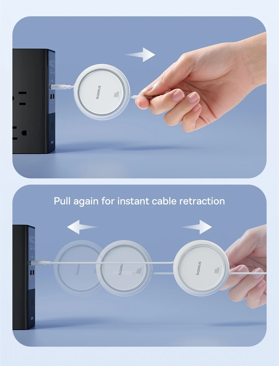 Baseus 2/5PCS Retractable 100W USB C Cable For iPhone 16 15 ProMax Fast Charger Cable For MacBook iPad Type C For Xiaomi Samsung