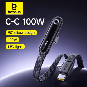 Baseus MVP3 100W USB C Fast Charging Cable LED Halo Light 90 Degree Angled for Gaming