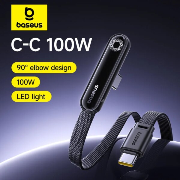 Baseus MVP3 100W USB C Fast Charging Cable LED Halo Light 90 Degree Angled for Gaming