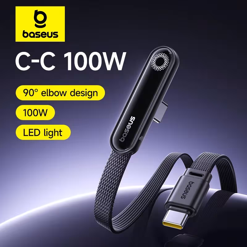 Baseus MVP3 100W USB C Fast Charging Cable LED Halo Light 90 Degree Angled for Gaming Baseus MVP3 100W USB C Fast Charging Cable LED Halo Light 90 Degree Angled for Gaming