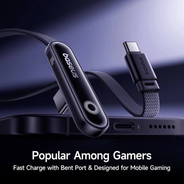 Baseus MVP3 100W USB C Fast Charging Cable LED Halo Light 90 Degree Angled for Gaming - Image 2