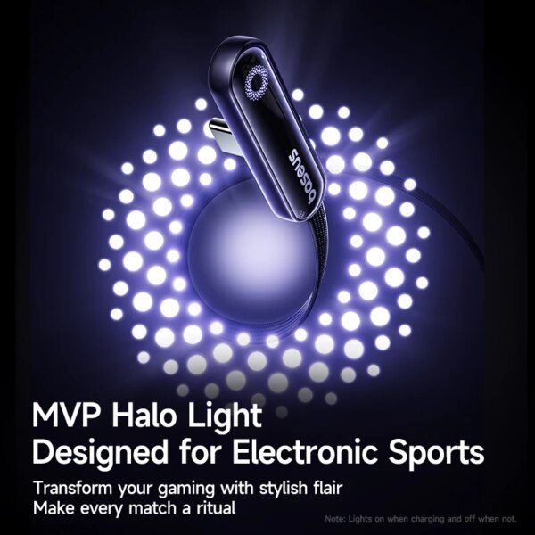 Baseus MVP3 100W USB C Fast Charging Cable LED Halo Light 90 Degree Angled for Gaming - Image 3