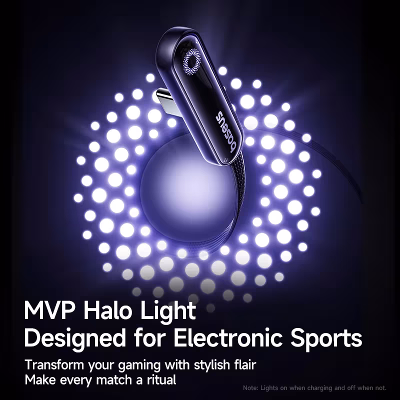 Baseus MVP3 100W USB C Fast Charging Cable LED Halo Light 90 Degree Angled for Gaming Baseus MVP3 100W USB C Fast Charging Cable LED Halo Light 90 Degree Angled for Gaming - Image 3
