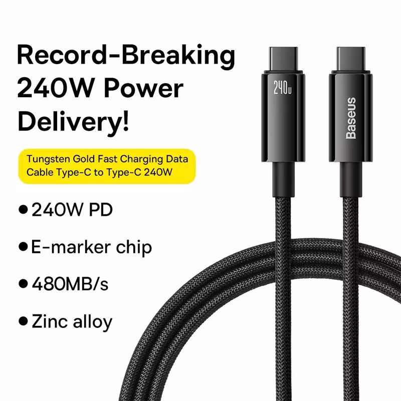 Baseus Tungsten Gold Type-C Fast Charging Cable 240W USB Type C Baseus Tungsten Gold Type-C Fast Charging Cable 240W USB Type C - Image 4