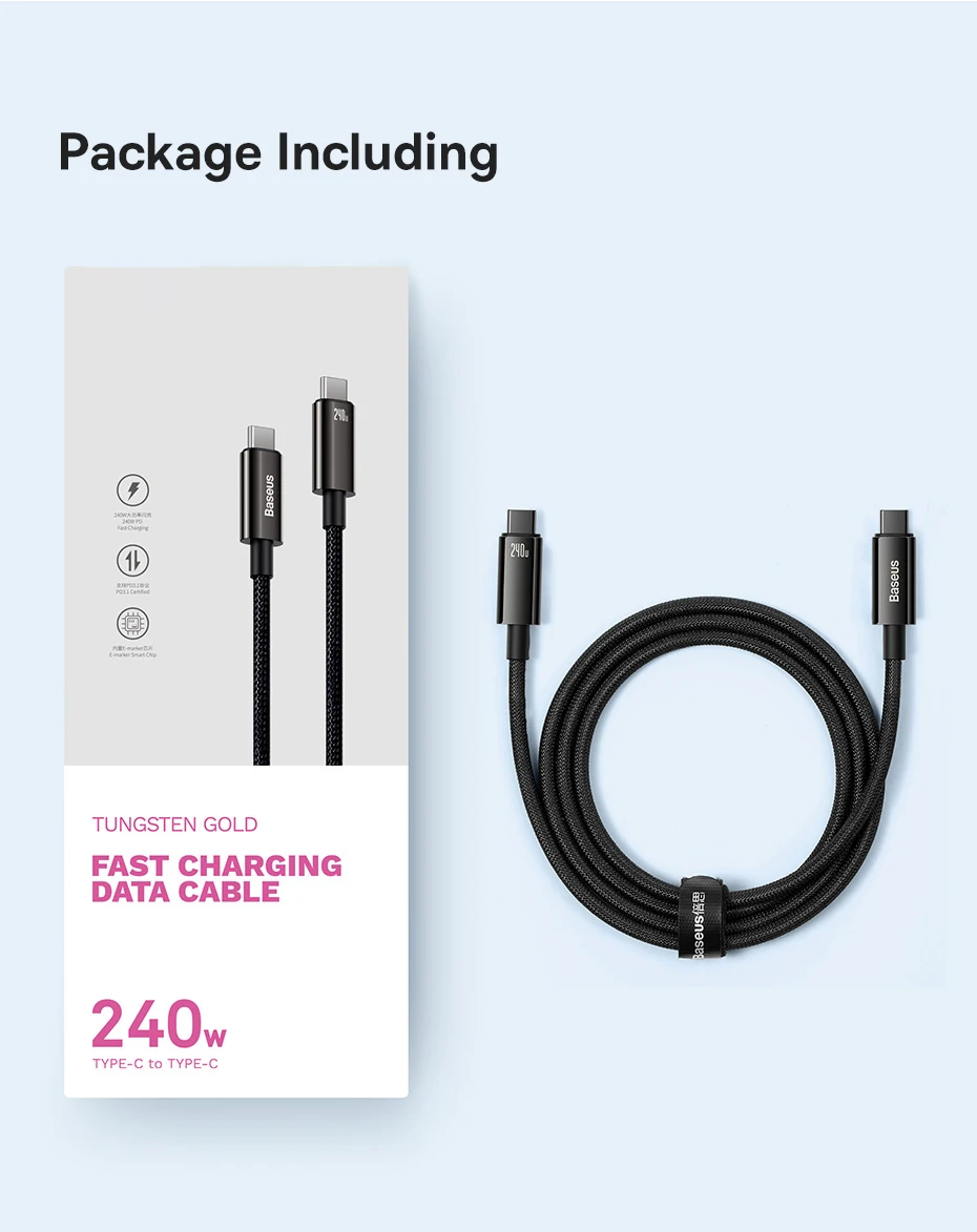 Baseus 240W Super Fast Charge Type-C Cable 6A For Xiaomi 12Pro Redmi K50 Note 11Pro Quick Charge USB Cable For Macbook Baseus 240W Super Fast Charge Type-C Cable 6A For Xiaomi 12Pro Redmi K50 Note 11Pro Quick Charge USB Cable For Macbook