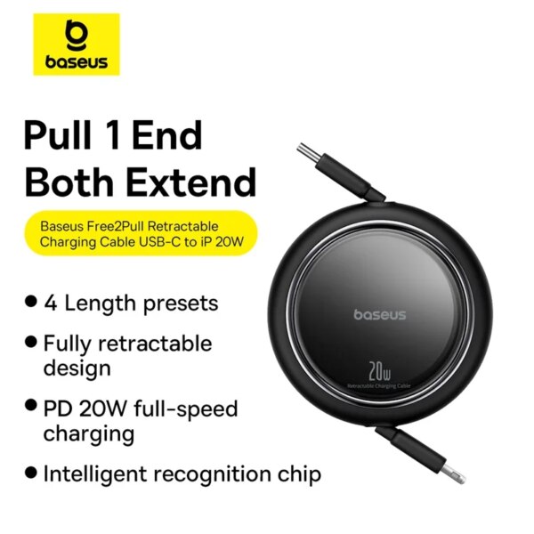 Baseus Free2Pull Retractable PD 20W USB-C to Lightning Cable for iPhone iPad Fast Charging - Image 2