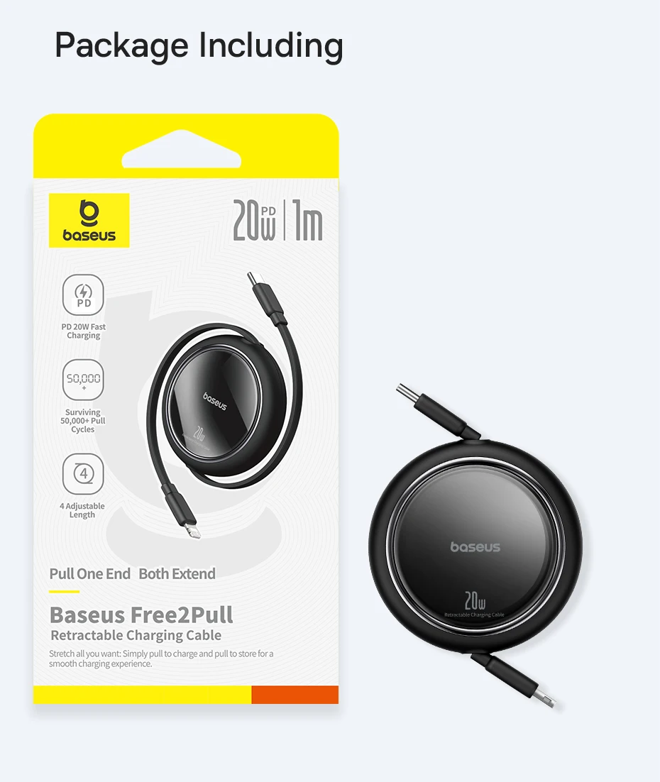 Baseus 2/5PCS Retractable PD 20W USB C Cable For iPhone 14 13 12 Pro Max iPad Macbook Wire Fast Charging Type C Data Cord