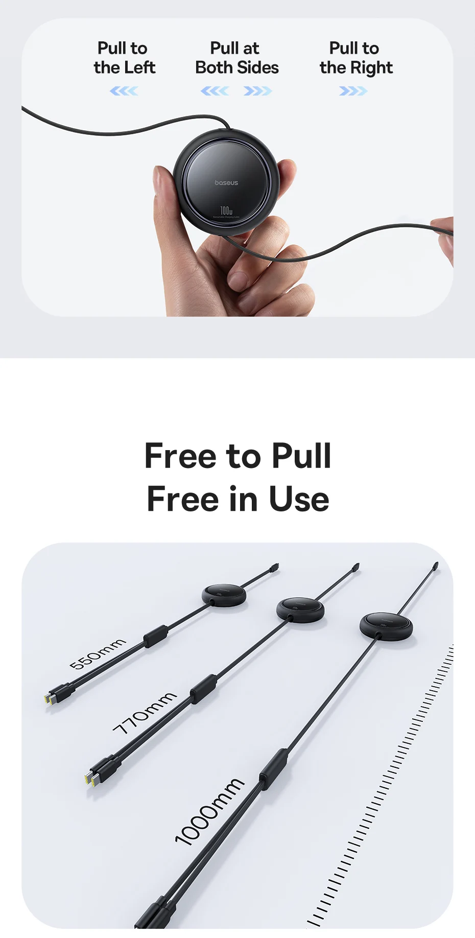 Baseus Retractable 2 in 1 USB C Cable For iphone 16 15 pro max 100W Type C Cable For Macbook Fast Charging for Huawei Xiaomi