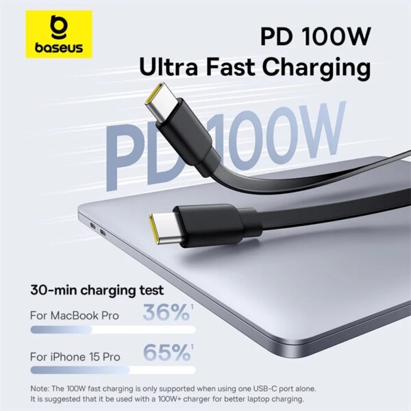 Baseus Free2Pull 2-in-1 Retractable USB-C Cable 100W Fast Charging For Macbook iPhone 15 Huawei Xiaomi - Image 4