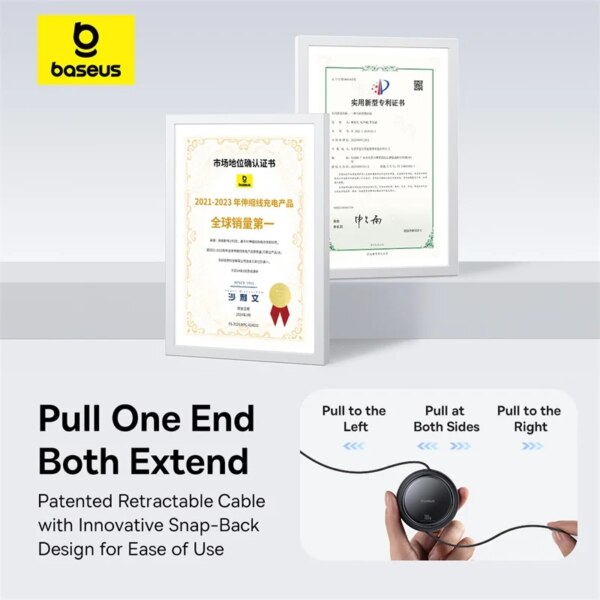 Baseus Free2Pull 2-in-1 Retractable USB-C Cable 100W Fast Charging For Macbook iPhone 15 Huawei Xiaomi - Image 3