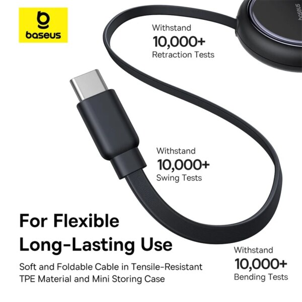 Baseus Free2Pull 2-in-1 Retractable USB-C Cable 100W Fast Charging For Macbook iPhone 15 Huawei Xiaomi - Image 6