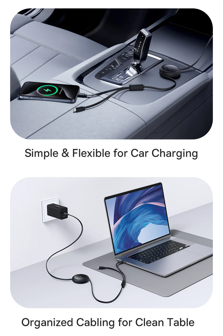 Baseus Retractable 2 in 1 USB C Cable For iphone 16 15 pro max 100W Type C Cable For Macbook Fast Charging for Huawei Xiaomi