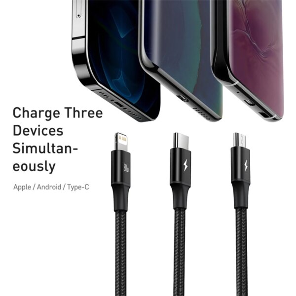 Baseus 20W PD 3-in-1 Fast Charging Cable USB Type-C to Micro/Lightning for iPhone 15 14 13 Samsung Xiaomi - Image 3